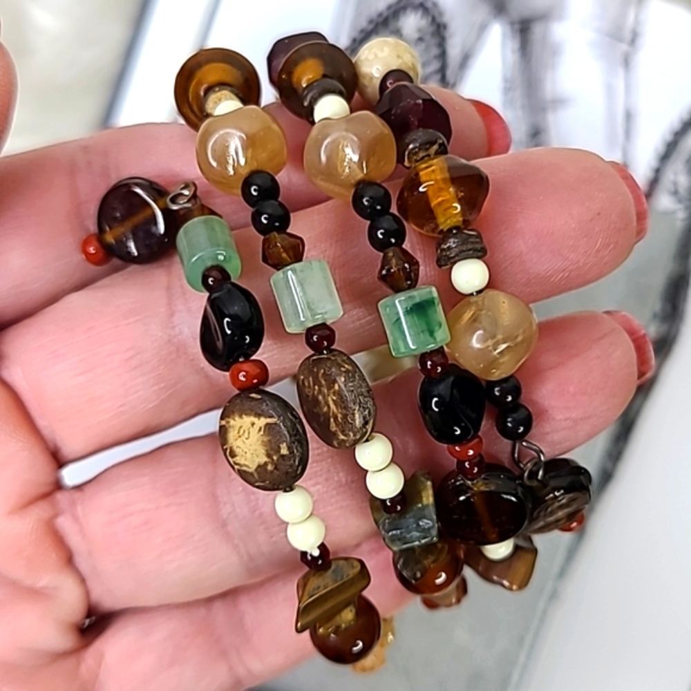 Coil Wrap Bracelet Brown Beige Neutral Earthtone Colors Beaded Everyday Casual - Picture 4 of 4